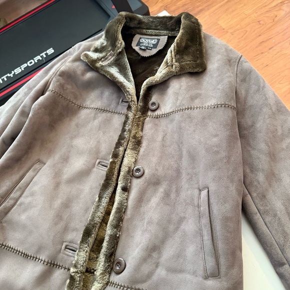 NOVELTI Vintage Sage Olive Green Faux Suede Coat Boho Cottagecore Penny Lane Y2K - Picture 4 of 7